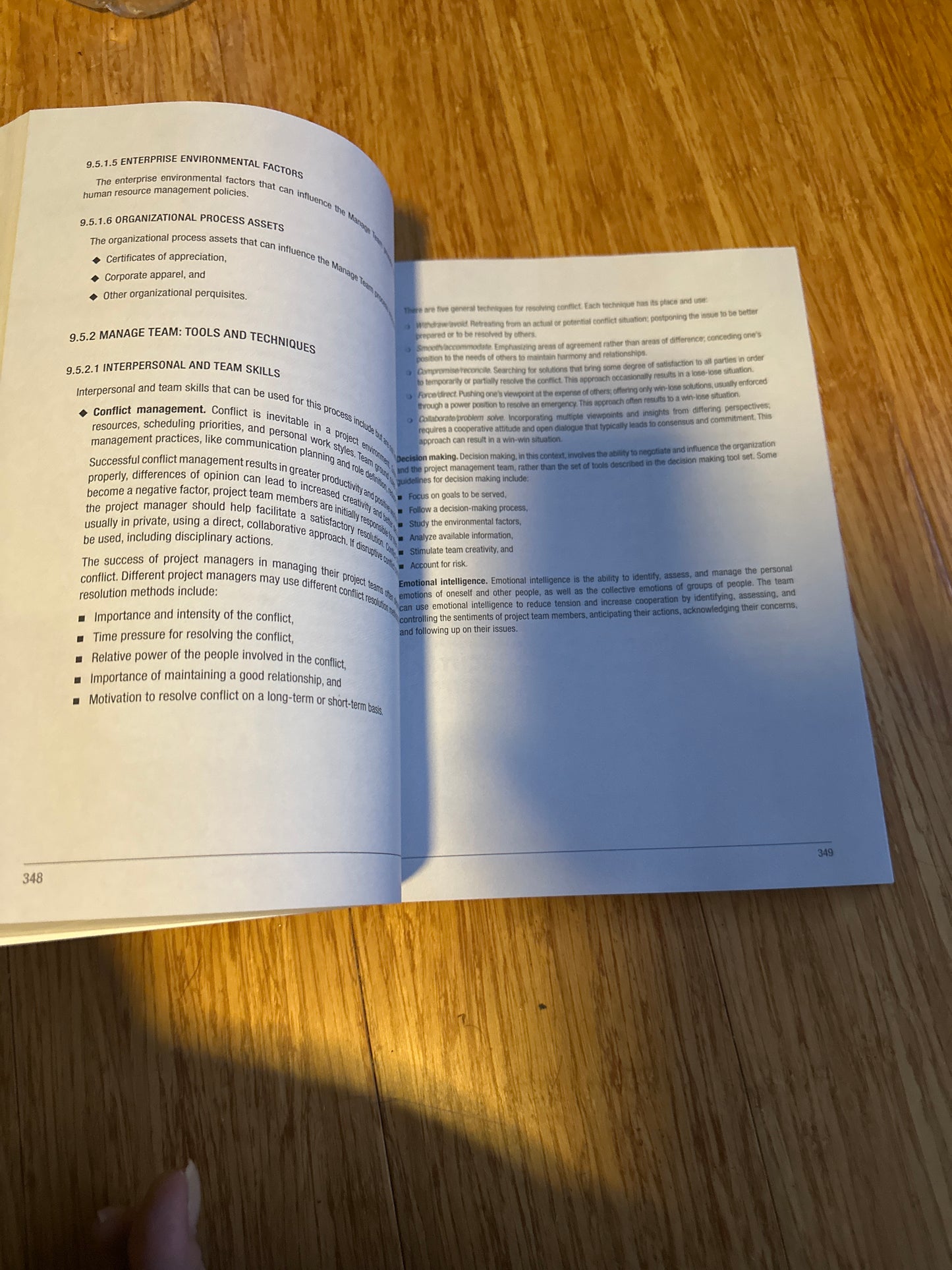 Open book on conflict management and team skills, page 348-349.