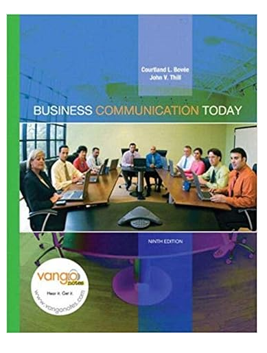 Business Communication Today textbook cover showing a meeting room scene.
