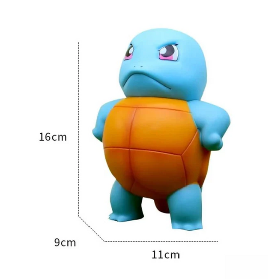 Blue turtle figurine with orange shell, dimensions 16cm tall, 9cm wide, 11cm deep.