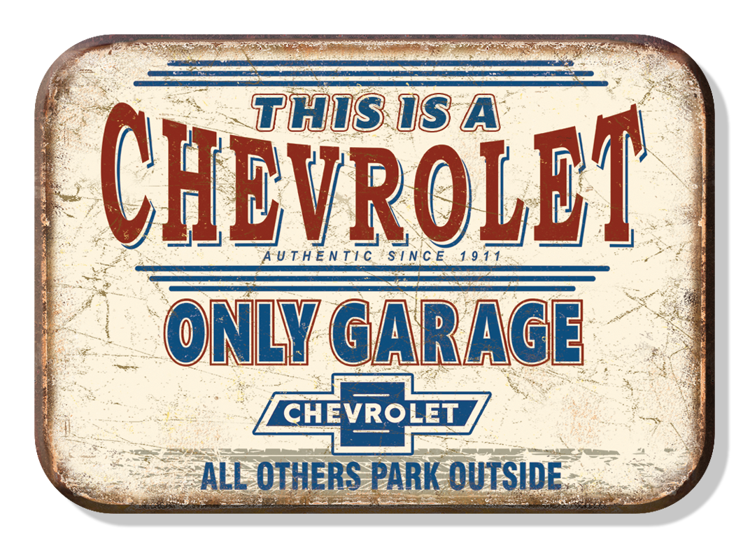 Vintage Chevrolet garage sign with distressed look.