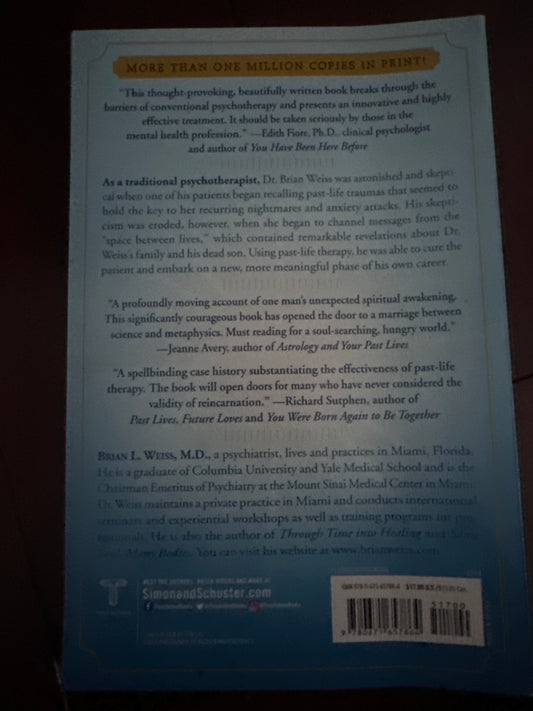 Back cover of a book discussing past-life therapy and spiritual awakening.