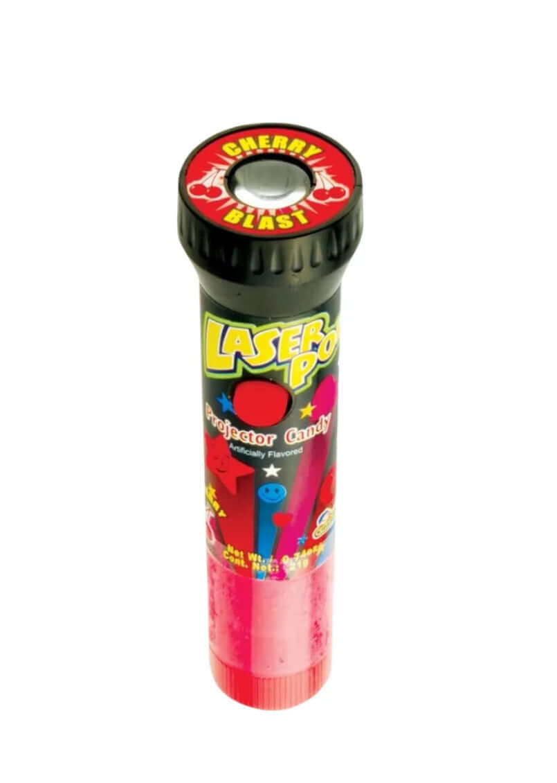 Cherry-flavored Laser Pop projector candy tube.