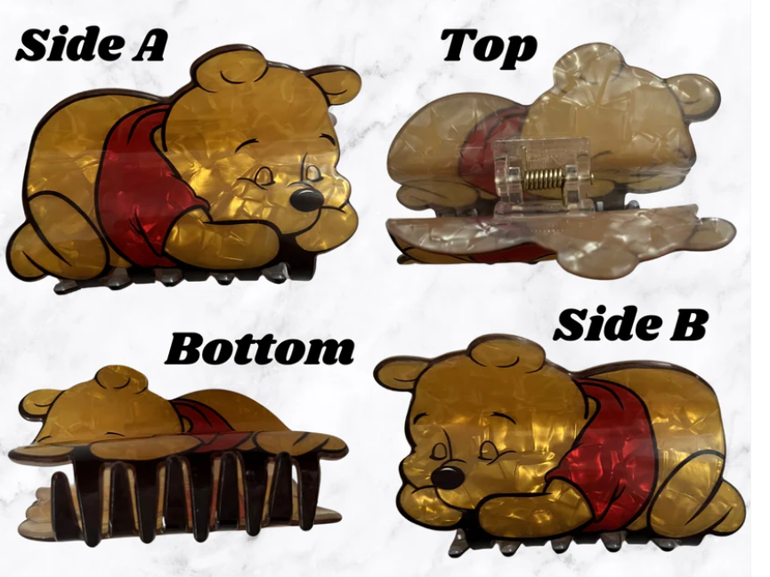 Winnie the Pooh hair clip with multiple views.