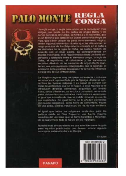 Cover of Palo Monte Regla Conga book by Panapo, explaining the spiritual practices and beliefs.