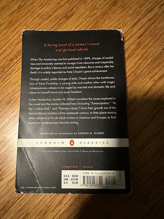 Back cover of The Awakening by Kate Chopin, Penguin Classics edition.