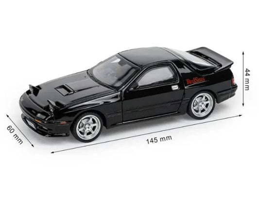 Black die-cast model car with RedSuns logo, dimensions shown.