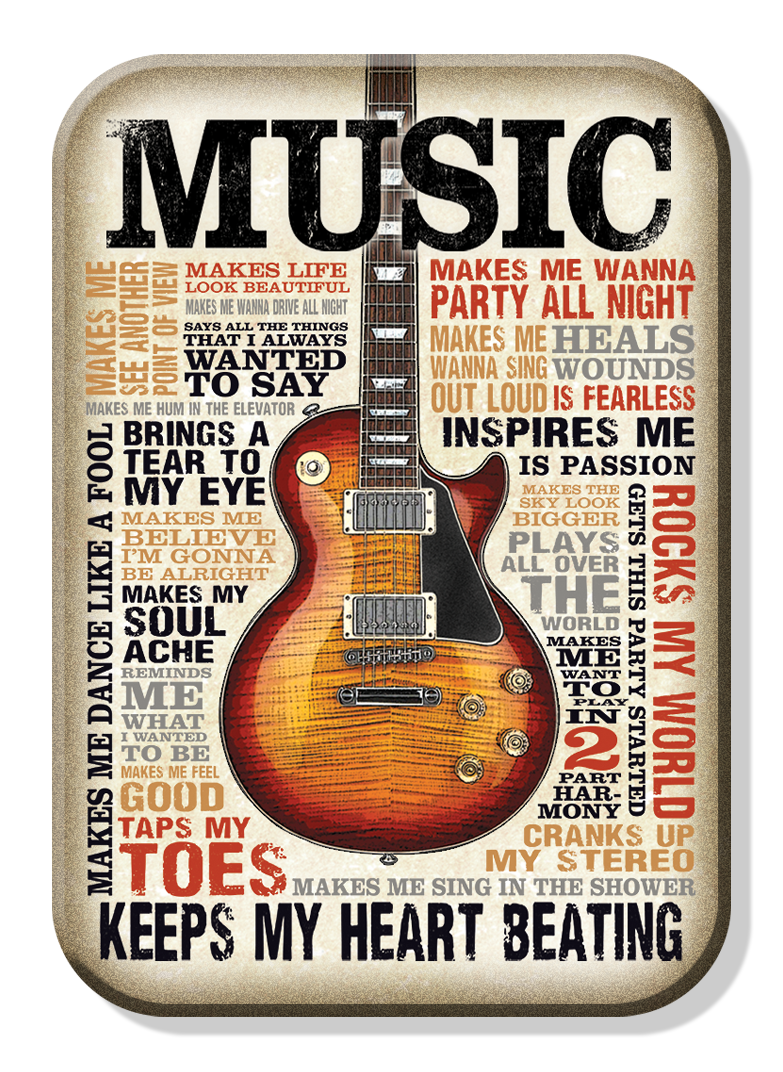 Magnet: Music Inspires Me Metal wrapped with printed media