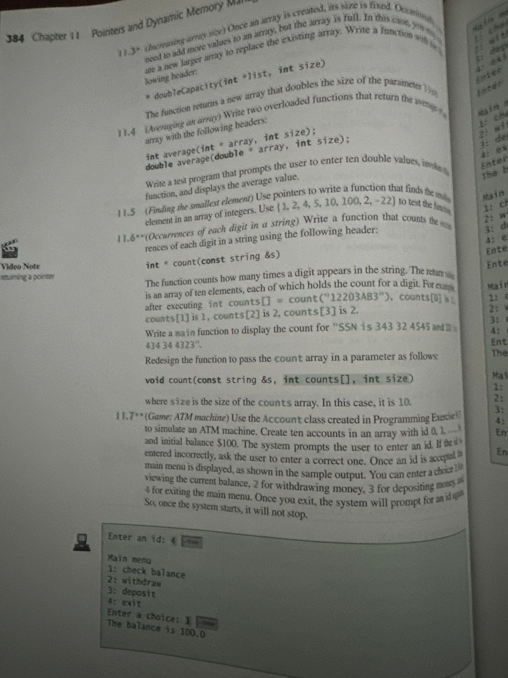 Open textbook page with programming exercises and code example.