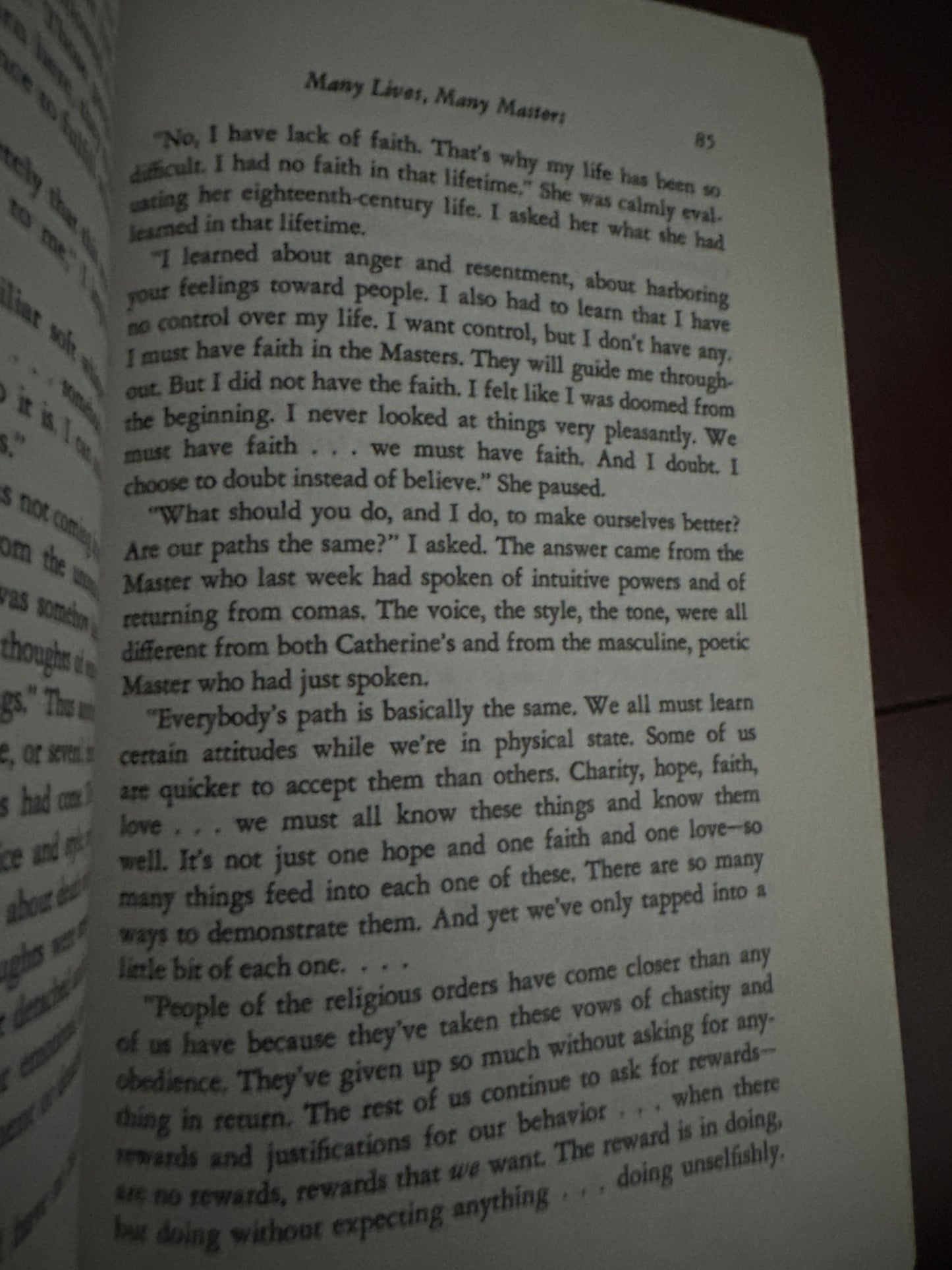 Open book page with text discussing faith, control, and spiritual guidance.