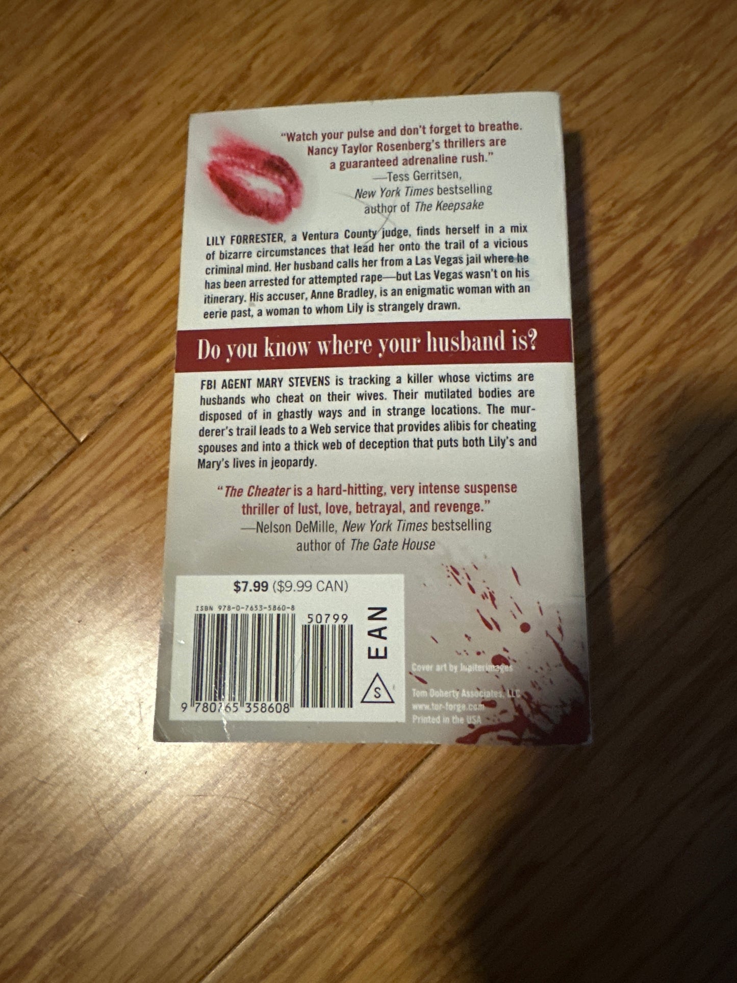 Back cover of The Cheater by Nancy Taylor Rosenberg, mystery thriller.
