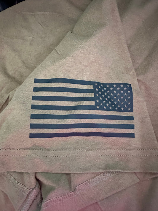 Vintage-style American flag design on a distressed t-shirt.