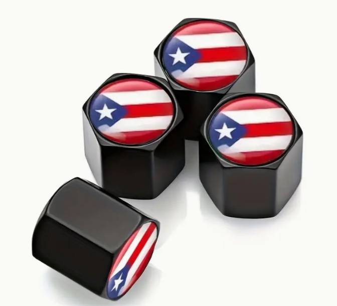 Black Puerto Rican flag-themed car valve stem caps.