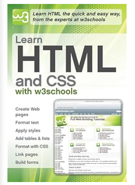Learn HTML and CSS book cover with w3schools logo.