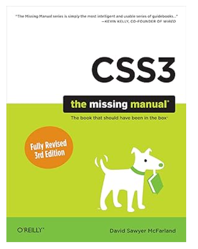 CSS3 The Missing Manual, 3rd Edition book cover with dog illustration.