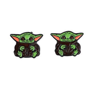 Green Baby Yoda enamel pins with black details.