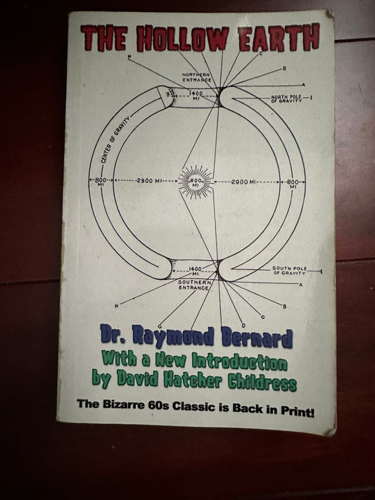 Book cover of The Hollow Earth by Dr. Raymond Bernard, featuring a diagram of a hollow Earth model.