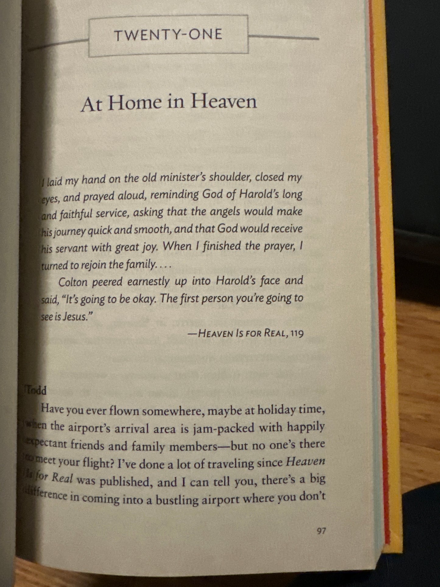 Book page with At Home in Heaven and quote from Heaven Is for Real.