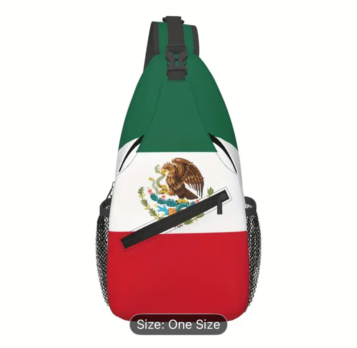 Mexican flag-themed crossbody bag with eagle and snake design.