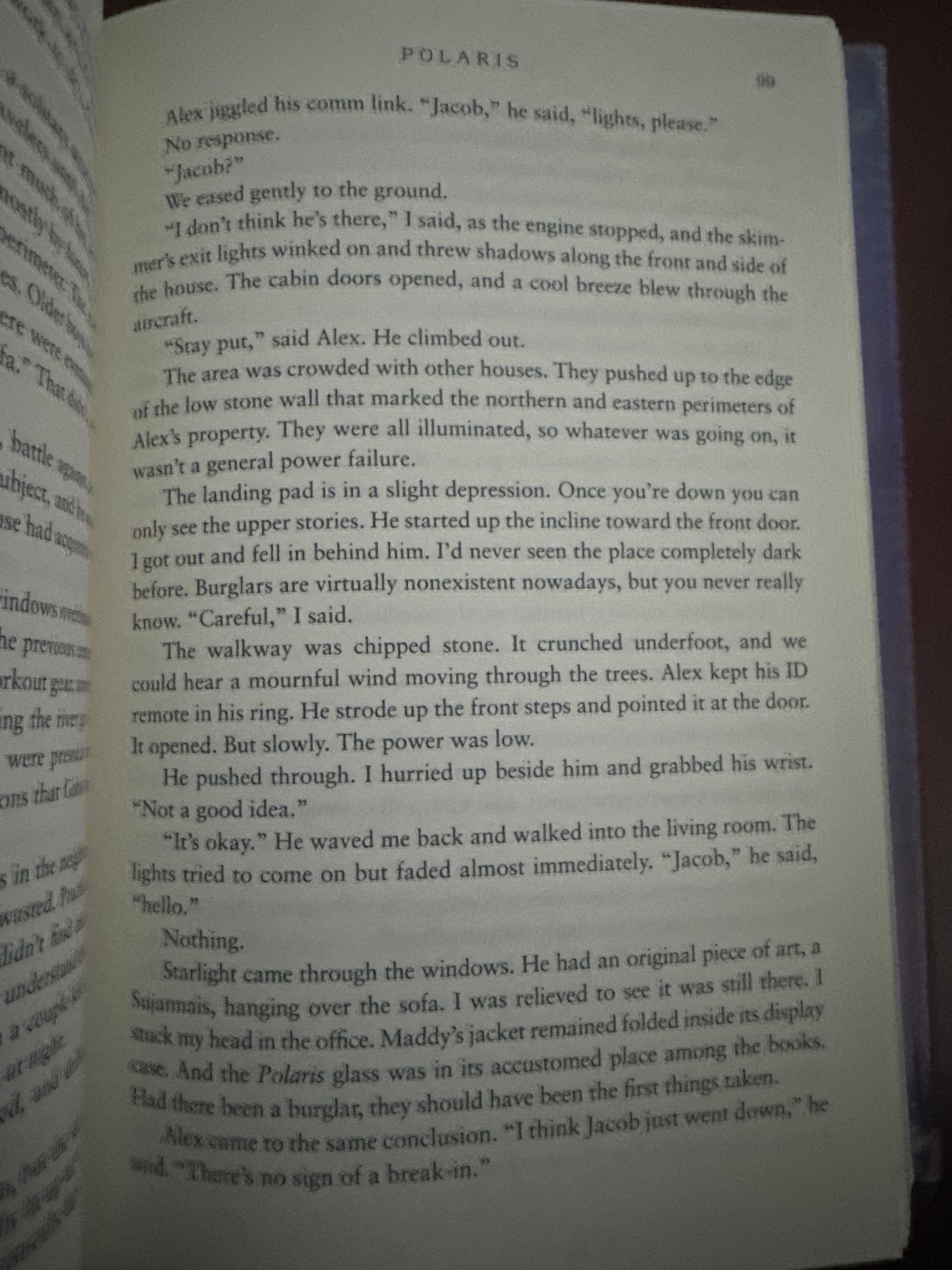 Open book page titled Polaris with visible text about a character named Alex.