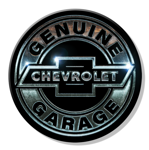 Genuine Chevrolet Garage logo emblem with metallic finish.
