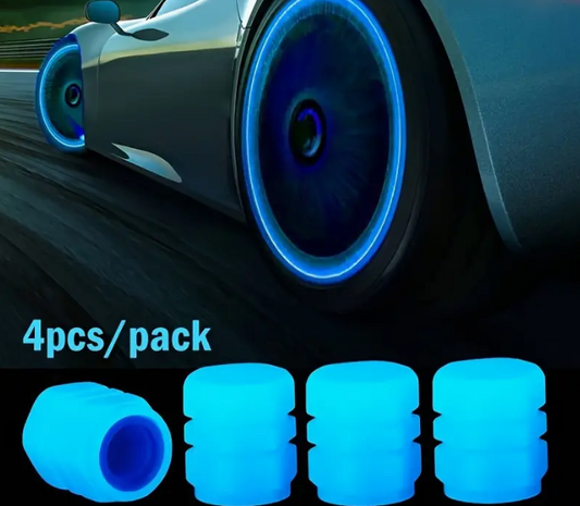 Glow-in-the-dark car wheel valve caps 4-pack