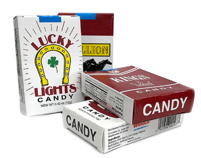 Vintage Lucky Lights and Million Kings candy boxes with horseshoe and horse designs.