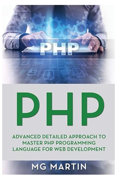 PHP programming book cover with hands on tablet and gears.