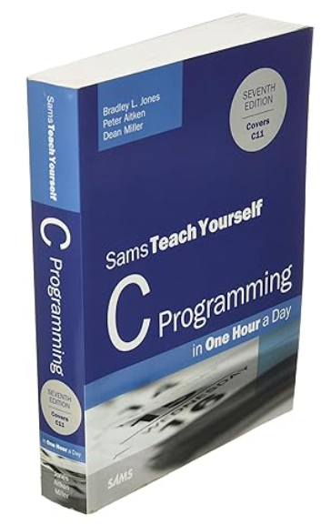 Blue book cover of Sams Teach Yourself C Programming in One Hour a Day 7th Edition.