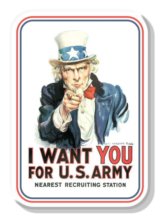 Uncle Sam pointing with I Want You for U.S. Army text below.