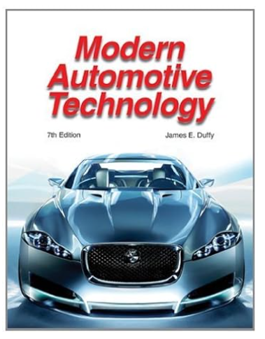 Cover of Modern Automotive Technology textbook featuring a sleek car illustration.