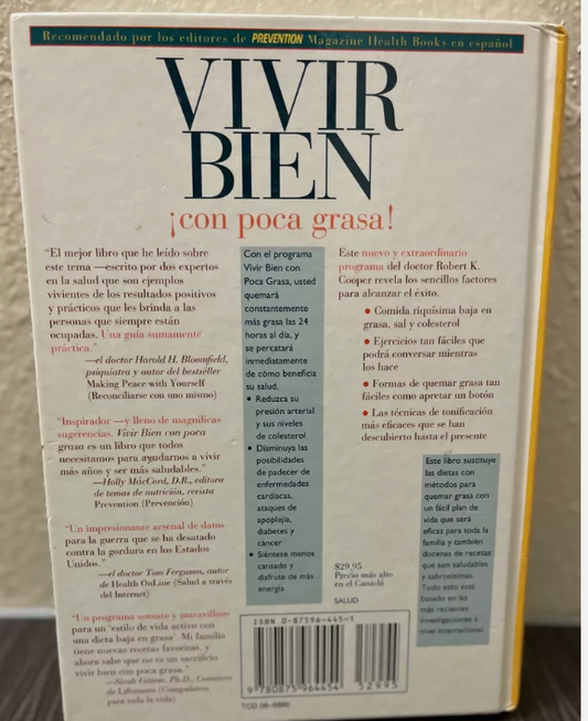 Portada del libro Vivir Bien con Poca Grasa sobre salud y nutrición.
