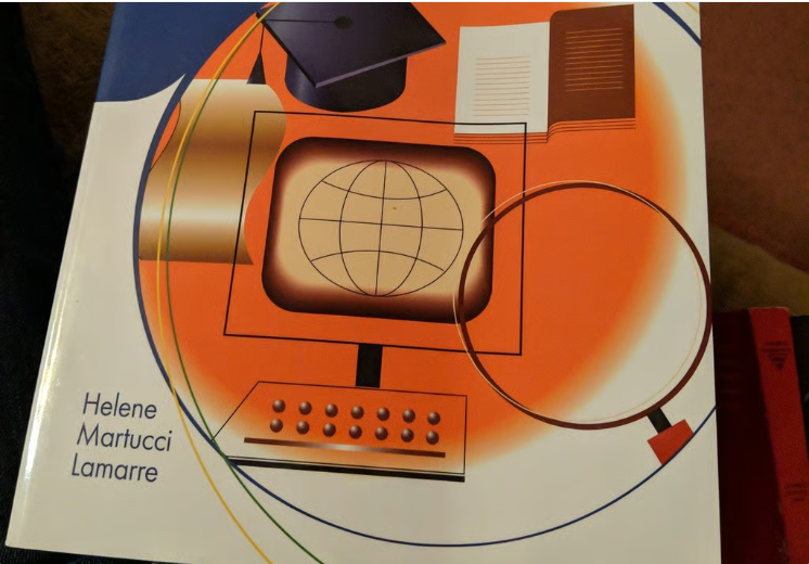 Book cover featuring a globe, graduation cap, and abstract shapes in orange and white.
