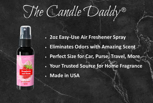 Pink strawberry-scented air freshener spray bottle.