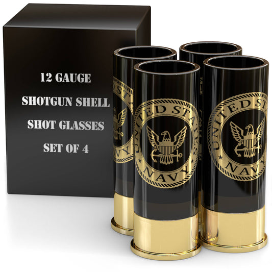 12 Gauge Shotgun Shell US Navy Shot Glasses - Set of 4