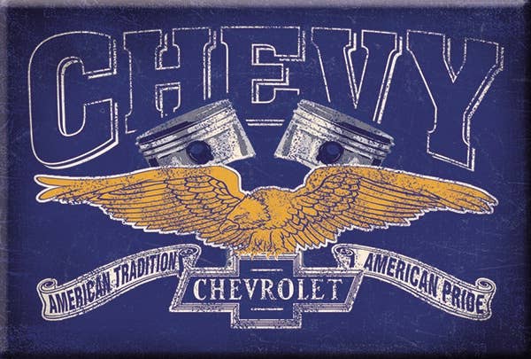 Magnet: Chevy Power Metal wrapped with printed media