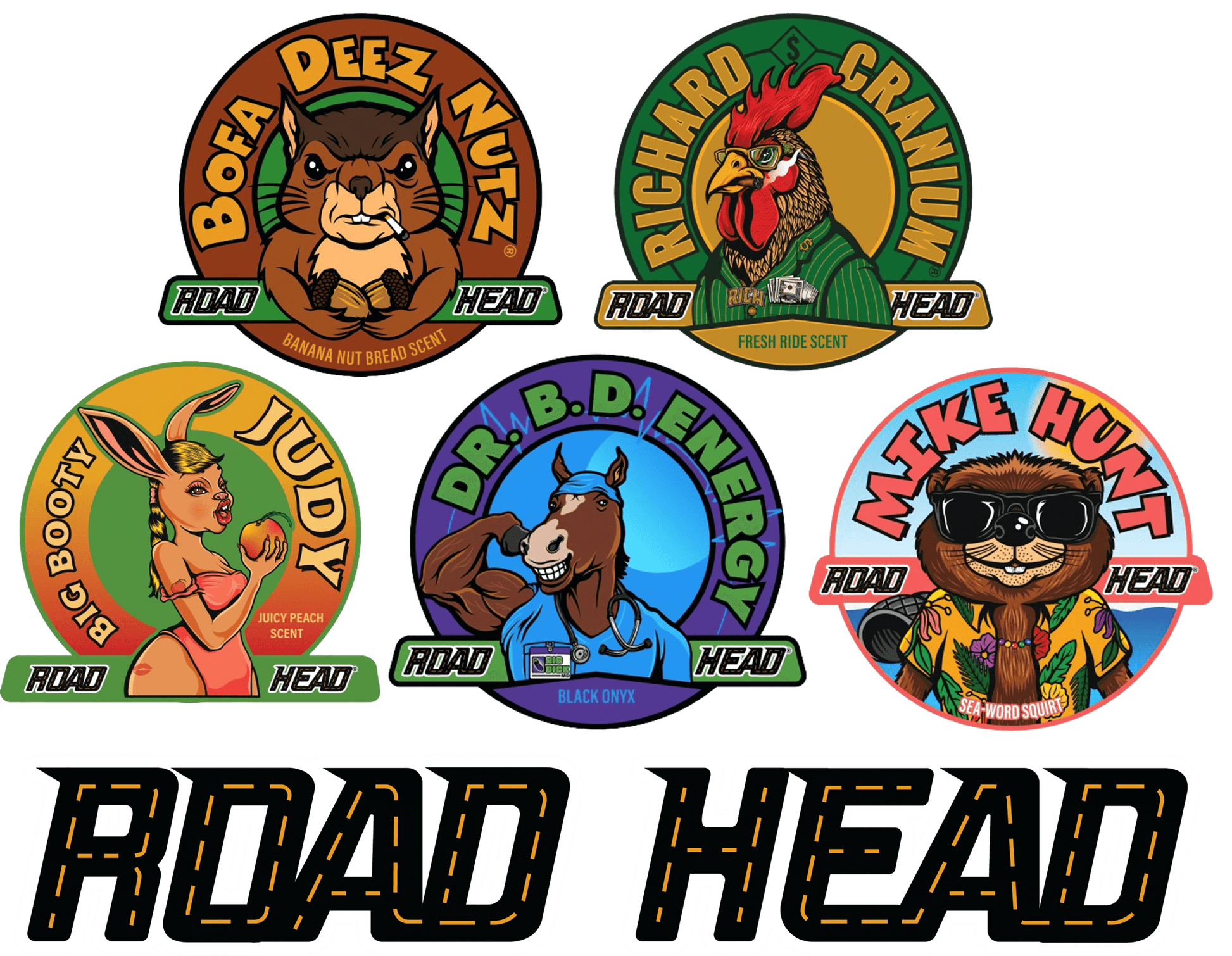 Assorted colorful stickers featuring cartoon animals and characters with unique scents.