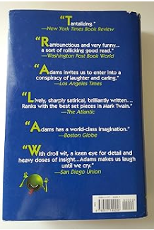 Back cover of Tantalizing by Adams, featuring book reviews and a green alien.