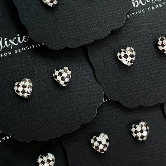 Ready, Set, Love! Checkered Hearts Earrings by Dixie Bliss