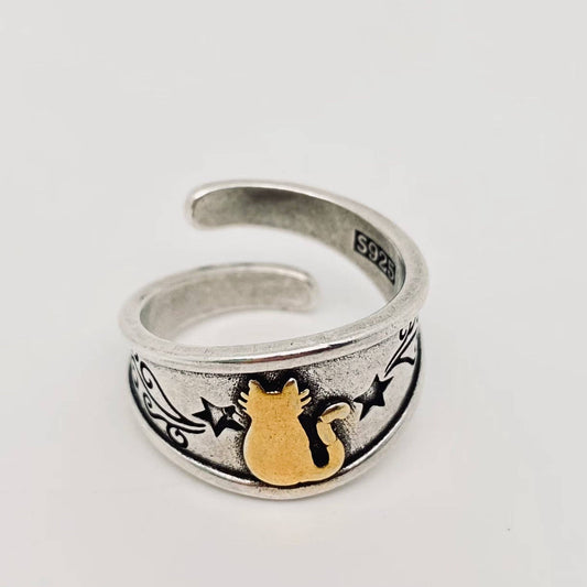 Silver-plated Star Cat Ring