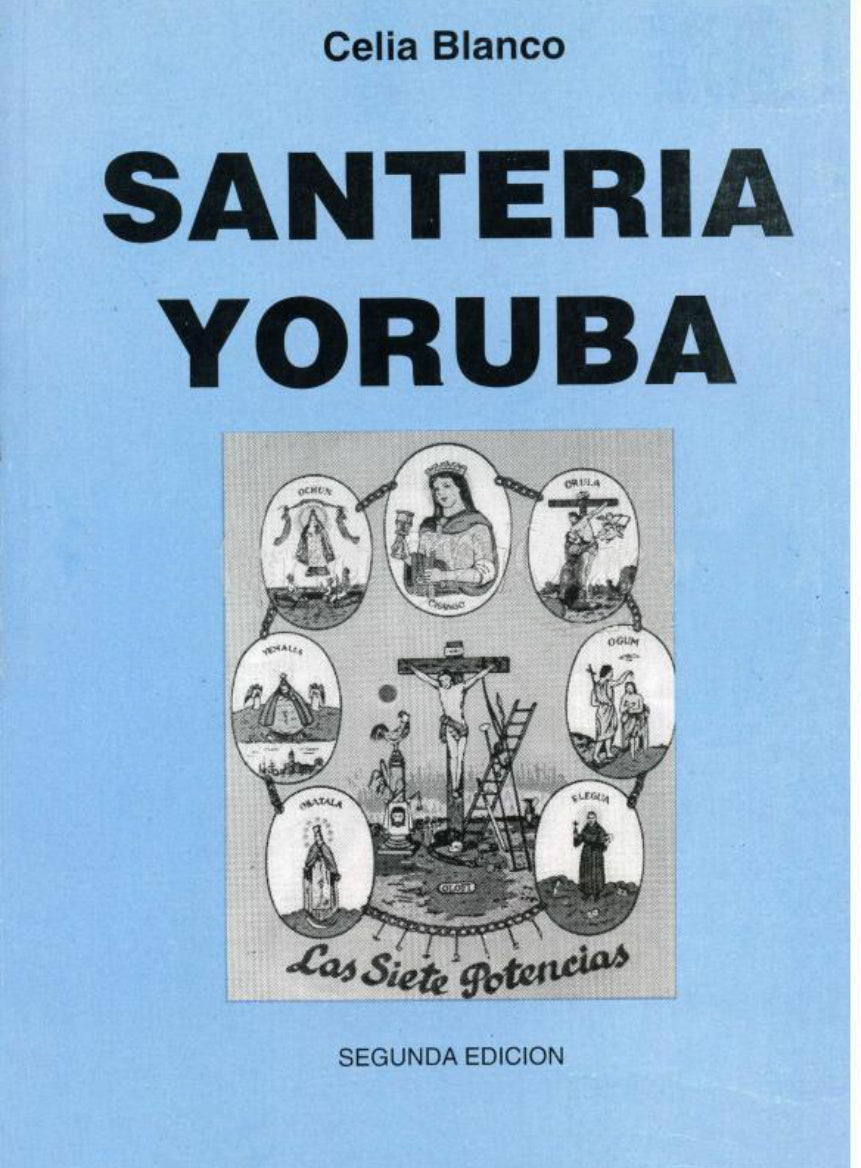 Portada del libro Santería Yoruba con siete figuras religiosas.