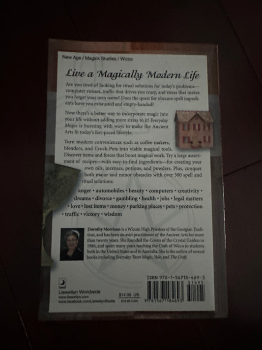 Back cover of Live a Magically Modern Life book with author details and list of topics.