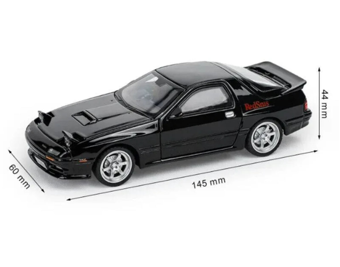 Black die-cast model car with RedSuns logo, dimensions shown.