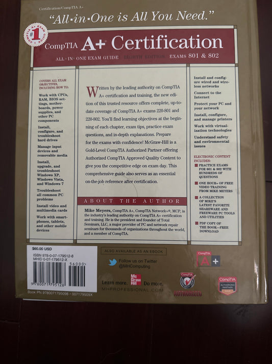 Back cover of CompTIA A Certification Exam Guide, 8th Edition.