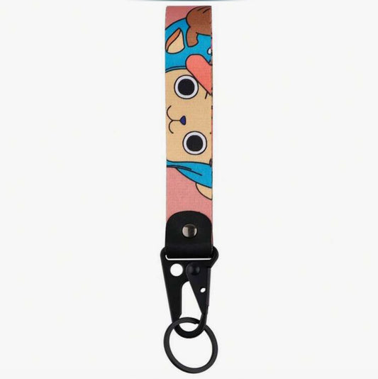 Colorful cartoon character lanyard with key ring.