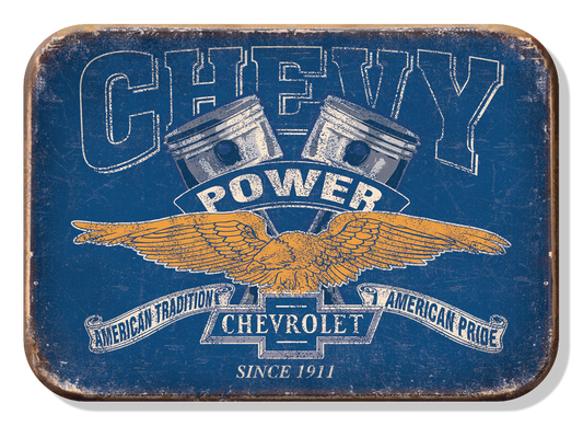Vintage Chevrolet Chevy Power sign with eagle and pistons.