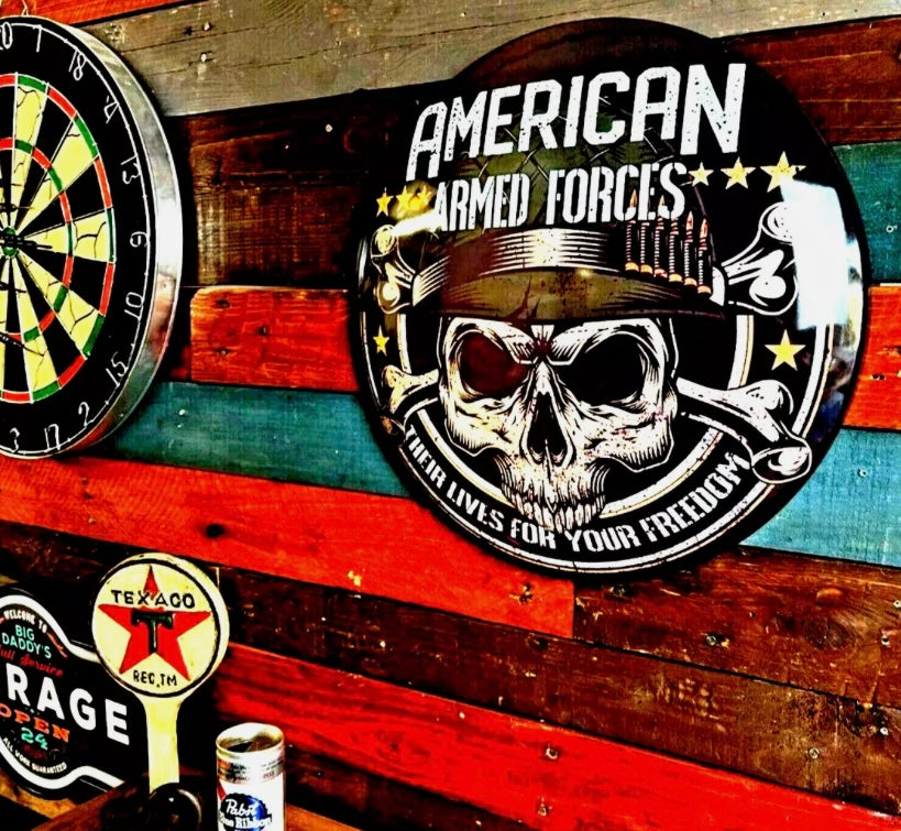 American Armed Forces Dome Sign 15" Round Metal Sign, Vintage ManCave