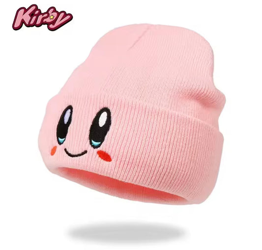 Pink Kirby-themed beanie with cute face design.