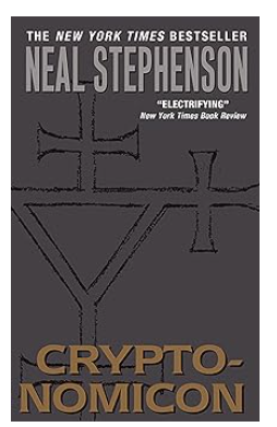 Cover of Neal Stephensons Cryptonomicon with geometric symbols and book title.