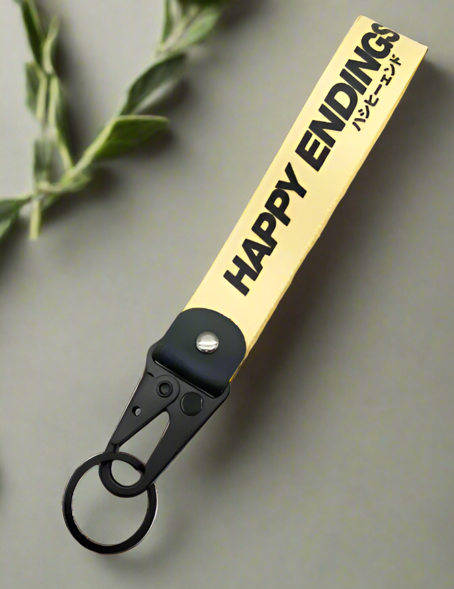 Happy Ending- JDM Style Car Street Racing Rally Large Keychain Wrist Strap Biker Embroidered Fabric Strap Tag Key Holder Keyring Fun gift