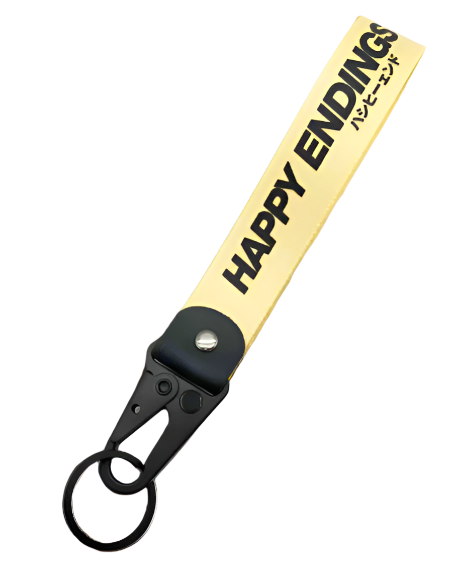 Happy Ending- JDM Style Car Street Racing Rally Large Keychain Wrist Strap Biker Embroidered Fabric Strap Tag Key Holder Keyring Fun gift